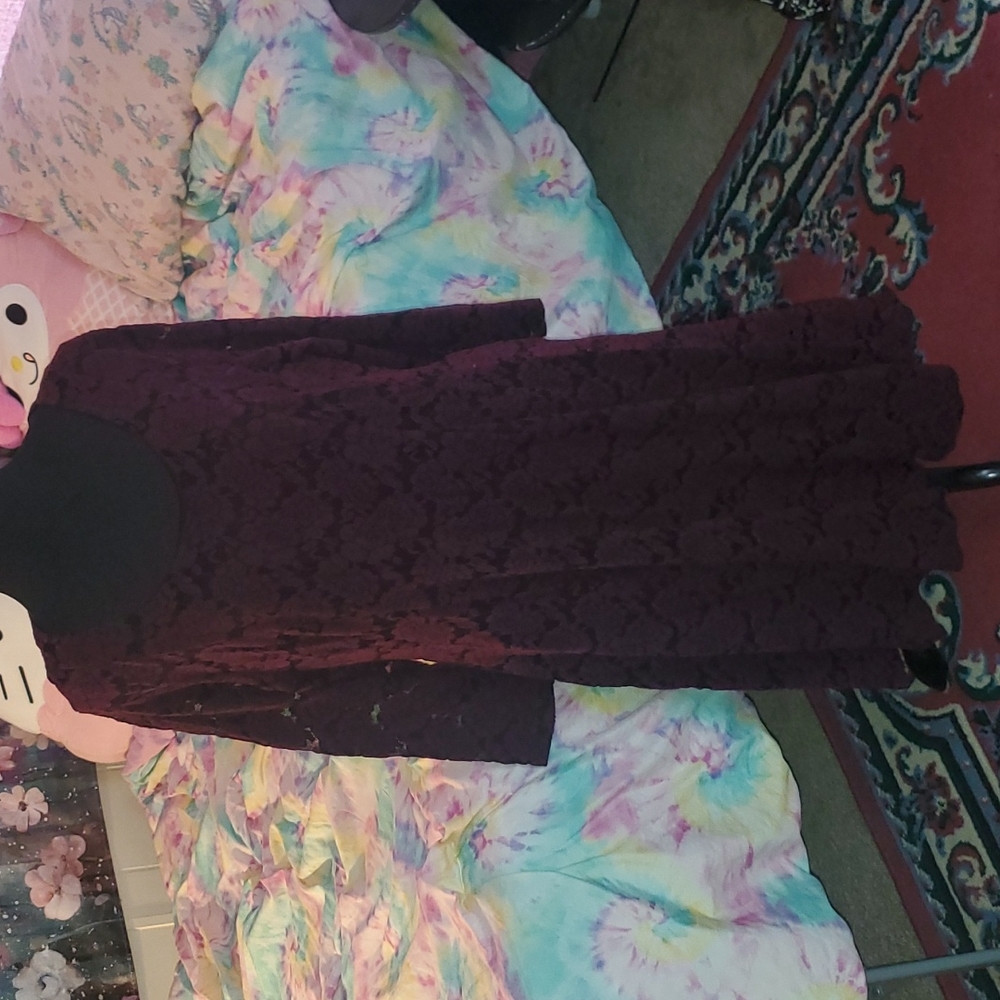 Torrid, Burgundy Pruple Brushed Floral Lace Skater Dress, sz 2